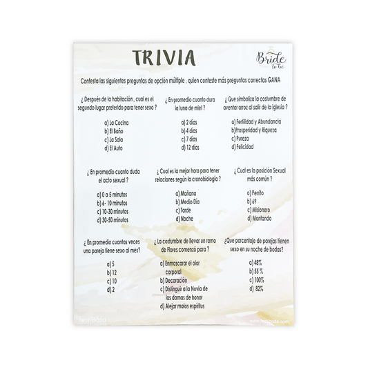 Juego de Papel Despedida TRIVIA | Festiboda